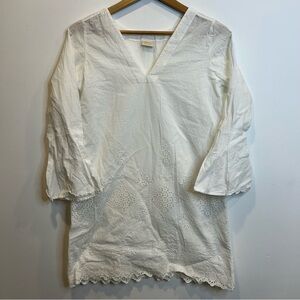 Malai Swimwear Bathing Suit Cover Up Eyelet Dress Cotton White